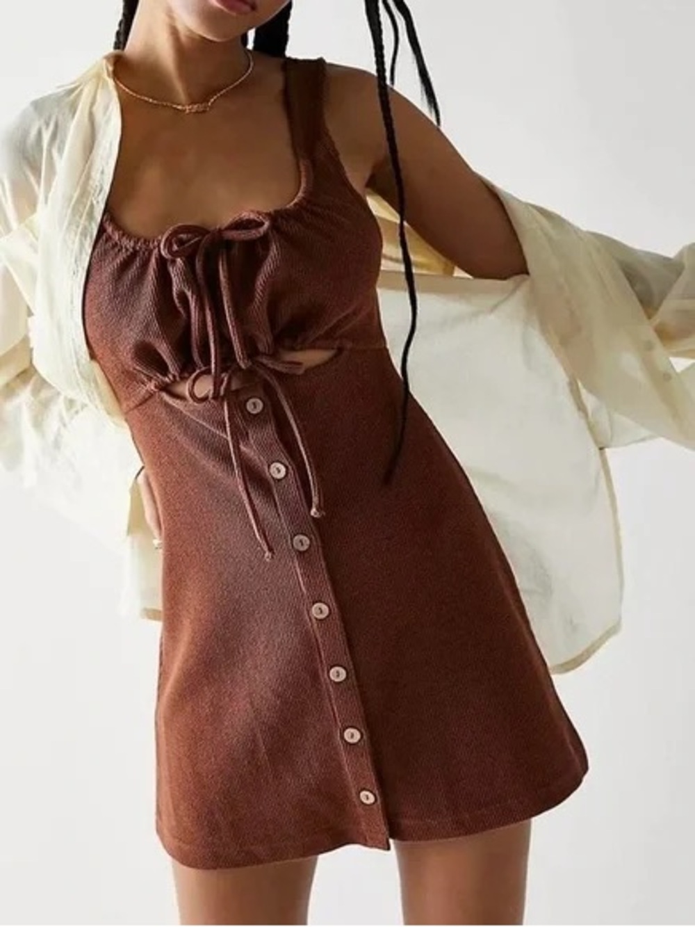 Free People Olivia Button-Down Cutout Mini Dress: Desert Topaz Color NWT